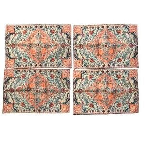 Set of 4 Placemats 12x18in Woven Polyester Orange Teal Boho
